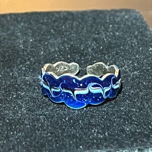 Vintage Y2K sterling silver 925 enamel ring wave sparkle open size 4